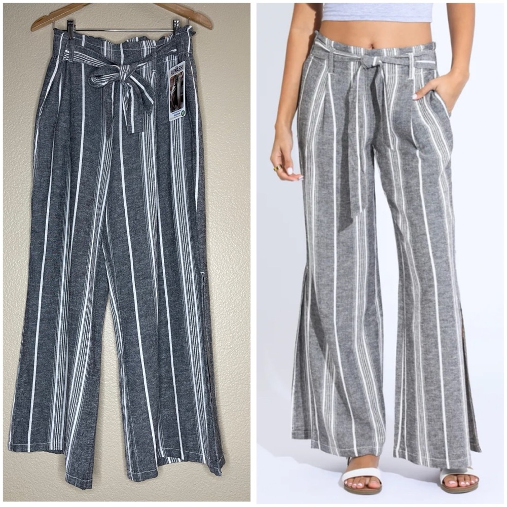 REWASH PAPERBAG WAIST WIDE LEG TROUSER - WHITE/BLACK Size L